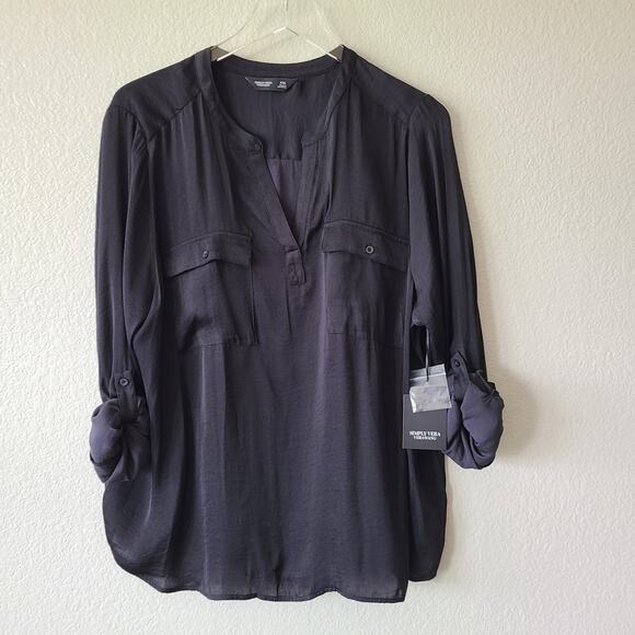 NEW Simply Vera Vera Wang Semi Sheer Women Shirt Blouse XXL Black Roll Tab Sl‎ - Picture 8 of 14